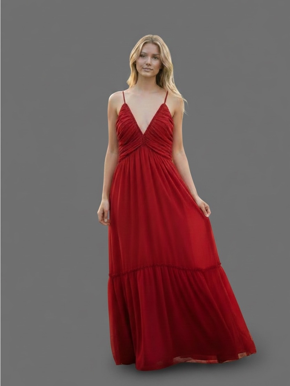 MAJORELLE Red V-Neck Spaghetti-Strap Maxi Dress Size S